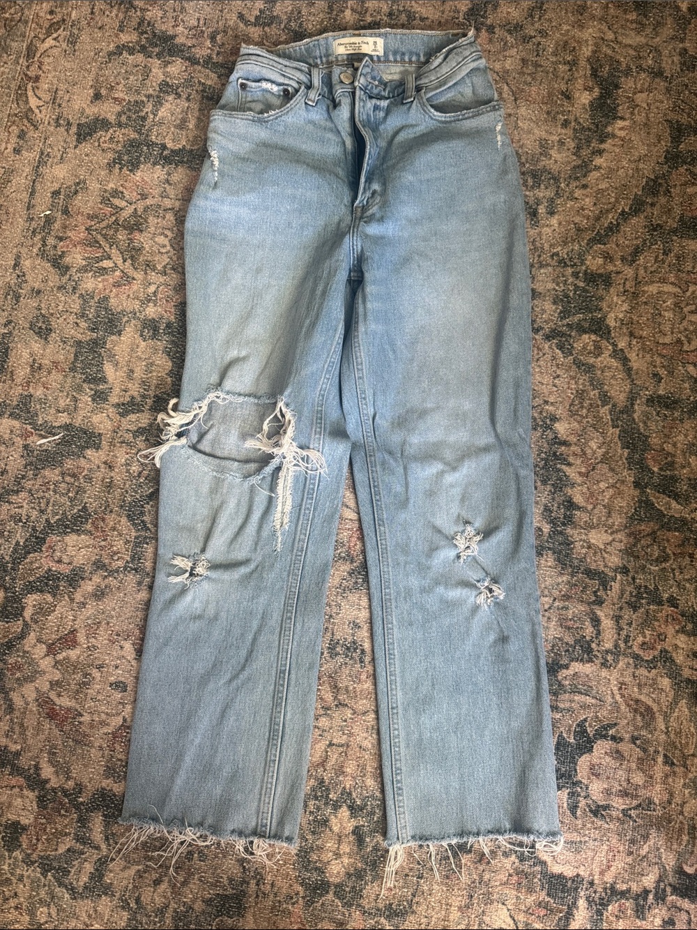 Abercrombie & Fitch Light Blue Straight-Leg Distressed Jeans